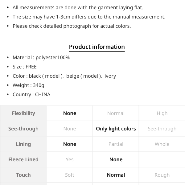 Size chart